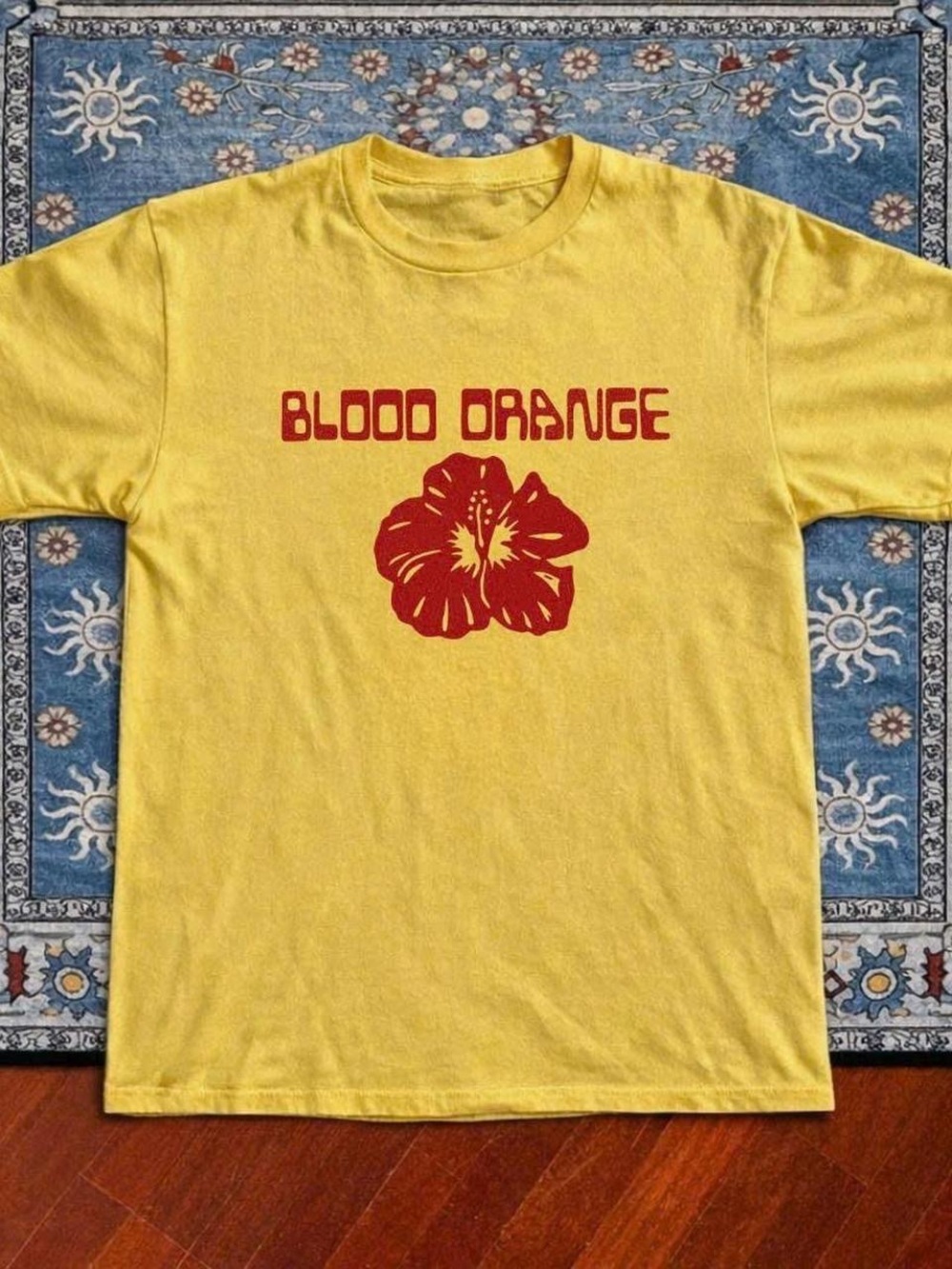 Gildan Yellow Tee with Red 'Blood Orange' Graphic